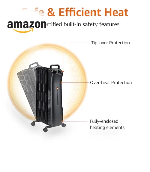 Portable Radiator Heater with 7 Oil-Filled Fins — Heater Spare Components, Amazon Basics