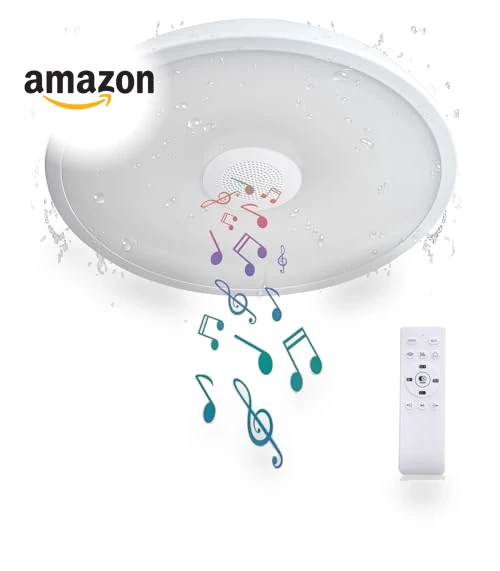 Smart Waterproof LED Flush Mount Ceiling Light Fixture with Bluetooth Speaker — Overhead Lighting, ASALL