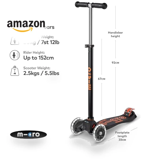 Three Wheeled Lean-to-Steer Scooter with LED Wheels — Push Scooters, Micro