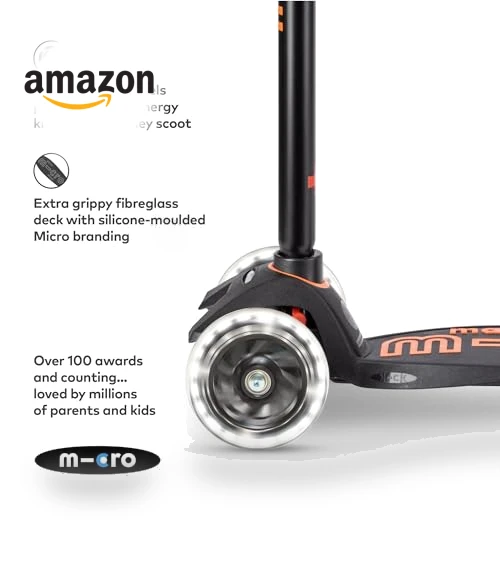 Three Wheeled Lean-to-Steer Scooter with LED Wheels — Push Scooters, Micro