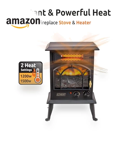 Electric Fireplace Space Heater with Flame Effect — Portable Heating Solutions, EZ-HEAT