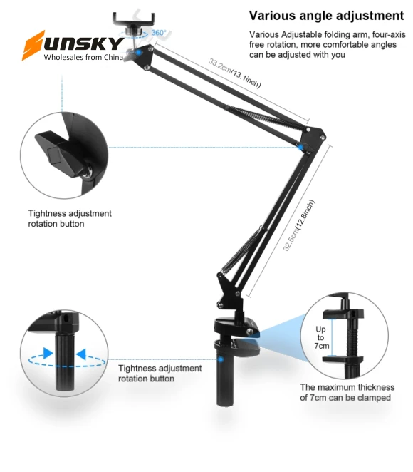 Live Broadcast Desktop Articulating Arm Holder with Phone Clamp — Vehicle Phone Holders, PULUZ