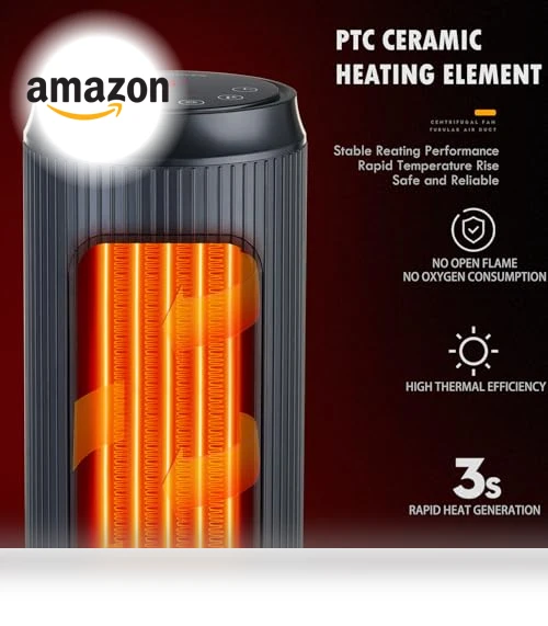 Ceramic Tower Space Heater with 3D Flame — Portable Heating Solutions, ETTFGUH