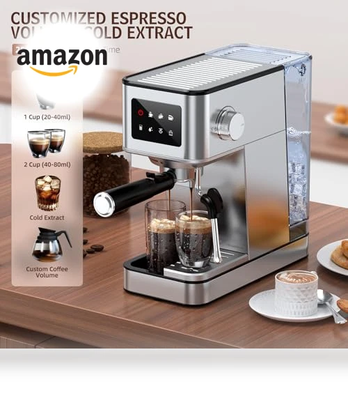 Compact Espresso Maker with Steam Milk Frother — Espresso Machines, QJA