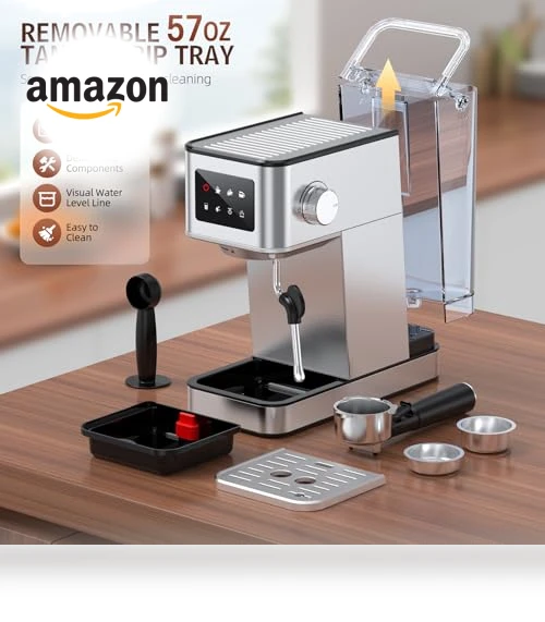 Compact Espresso Maker with Steam Milk Frother — Espresso Machines, QJA
