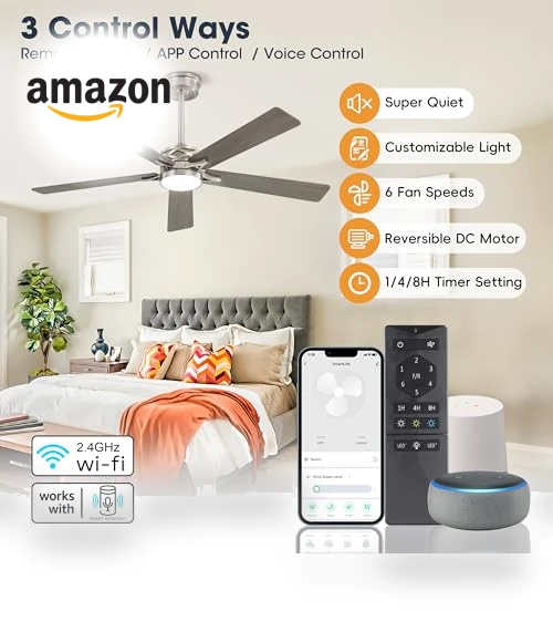 Smart Ceiling Fan with Lights — Ceiling Fan Wall Controls, WINGBO