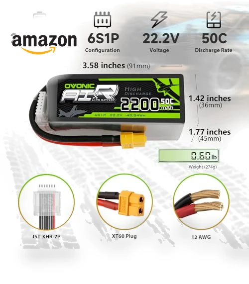 6S Lipo Battery 22.2V 2200mAh 50C with XT60 Connector — Power Solutions, OVONIC