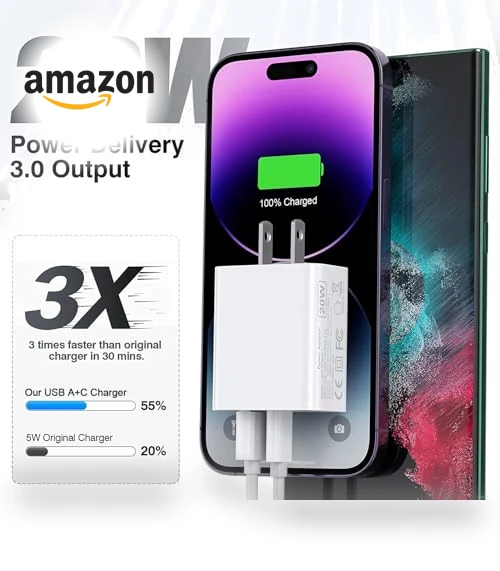 3Pack 20W Dual Port USB C Wall Charger — Chargers, DelTucci