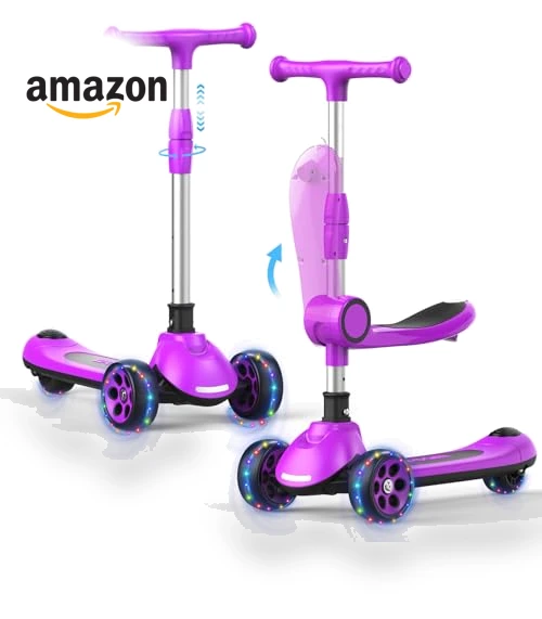 Adjustable Height Kids Kick Scooter with Removable Seat — Balance Bikes, EVLIQUIL