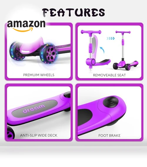 Adjustable Height Kids Kick Scooter with Removable Seat — Balance Bikes, EVLIQUIL