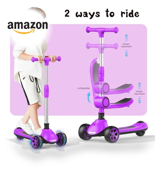 Adjustable Height Kids Kick Scooter with Removable Seat — Balance Bikes, EVLIQUIL