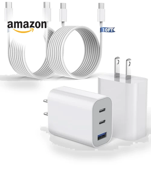 Fast Charging 3-Port USB C Charger Block with 10FT Cable — Chargers & Adapters, Shenzhen Jiaxingyuan Technology Co., Ltd.