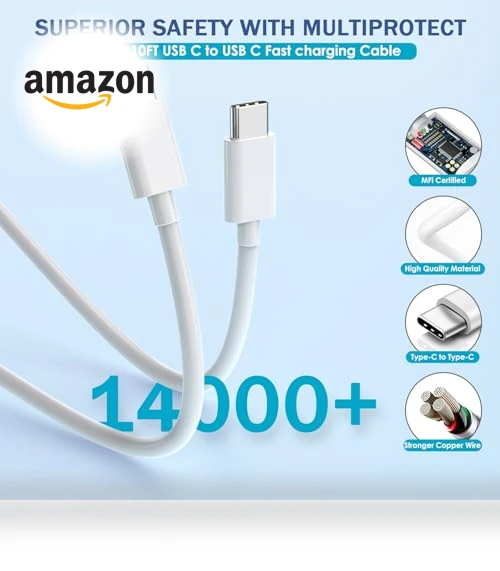 Fast Charging 3-Port USB C Charger Block with 10FT Cable — Chargers & Adapters, Shenzhen Jiaxingyuan Technology Co., Ltd.