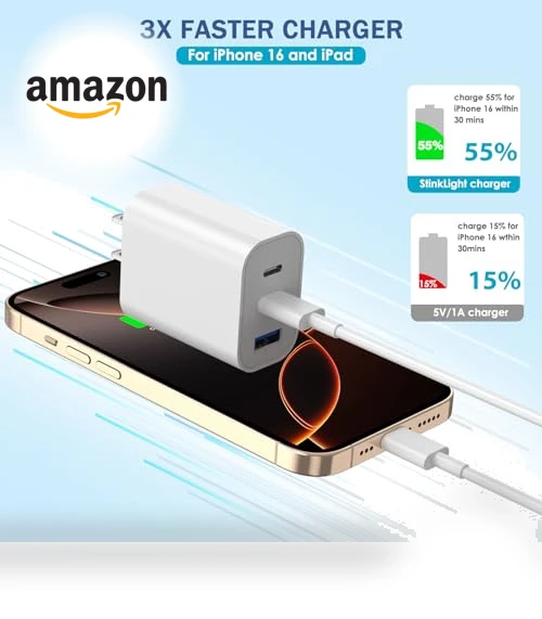Fast Charging 3-Port USB C Charger Block with 10FT Cable — Chargers & Adapters, Shenzhen Jiaxingyuan Technology Co., Ltd.