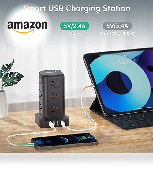 Surge Protector Power Strip Tower with USB Ports — Power Solutions & Surge Protection, SMALLRT