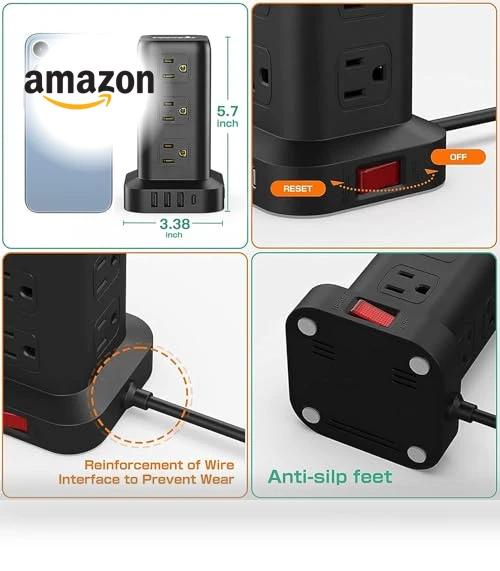 Surge Protector Power Strip Tower with USB Ports — Power Solutions & Surge Protection, SMALLRT