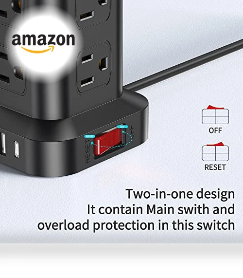Surge Protector Power Strip Tower with USB Ports — Power Solutions & Surge Protection, SMALLRT