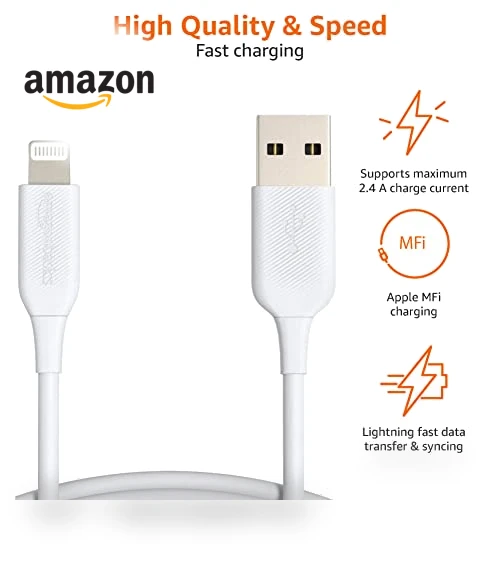 USB-A to Lightning Charger Cable — Lightning, Amazon Basics