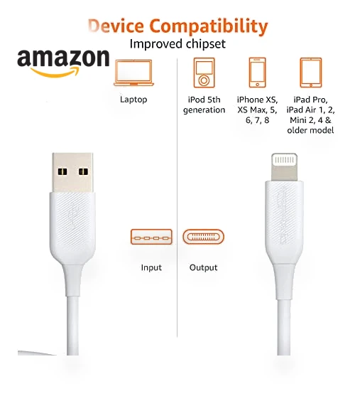 USB-A to Lightning Charger Cable — Lightning, Amazon Basics