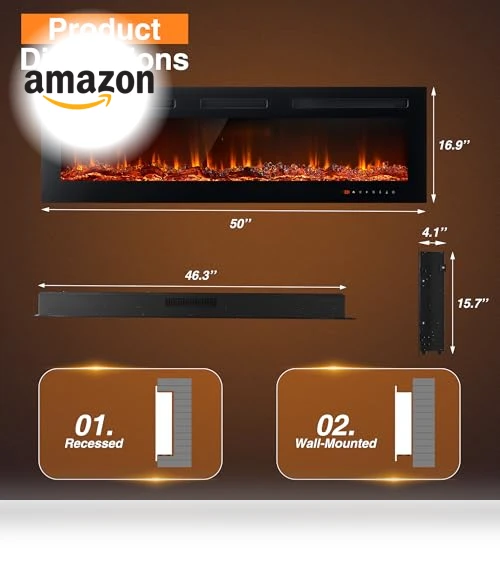 50" Recessed & Wall Mounted Electric Fireplace — Electric Heating Solutions, Breezestival
