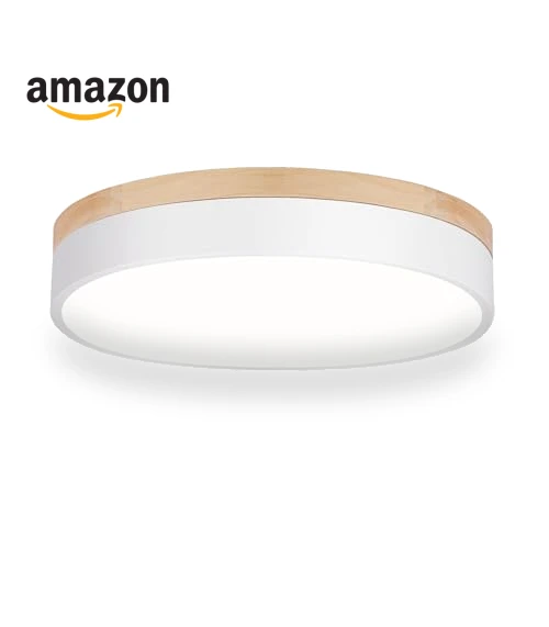 Dimmable LED Close to Ceiling Light with Minimalist Wood Oak Design — Overhead Lighting, WOKNOS