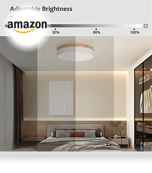 Dimmable LED Close to Ceiling Light with Minimalist Wood Oak Design — Overhead Lighting, WOKNOS