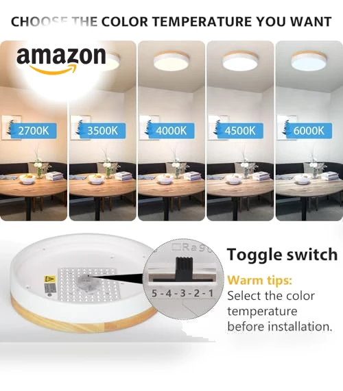Dimmable LED Close to Ceiling Light with Minimalist Wood Oak Design — Overhead Lighting, WOKNOS