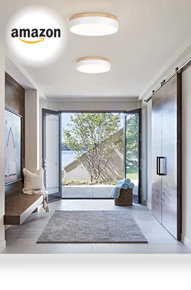 Dimmable LED Close to Ceiling Light with Minimalist Wood Oak Design — Overhead Lighting, WOKNOS