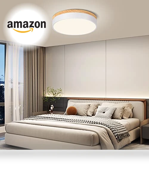 Dimmable LED Close to Ceiling Light with Minimalist Wood Oak Design — Overhead Lighting, WOKNOS