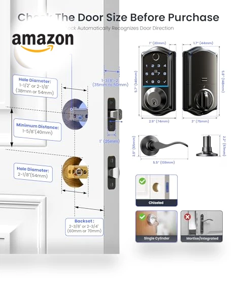 Fingerprint Smart Lock with 2 Lever Handles — Deadbolts, Veise