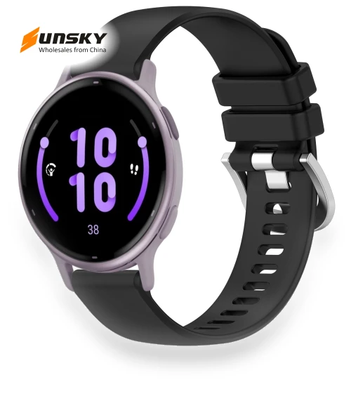Liquid Glossy Silver Buckle Silicone Watch Band — Fitness Bands, Garmin