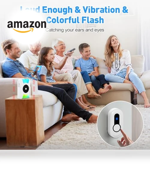Wireless Doorbell with Vibrating and LED Flashing Alerts — Kits, SanJie