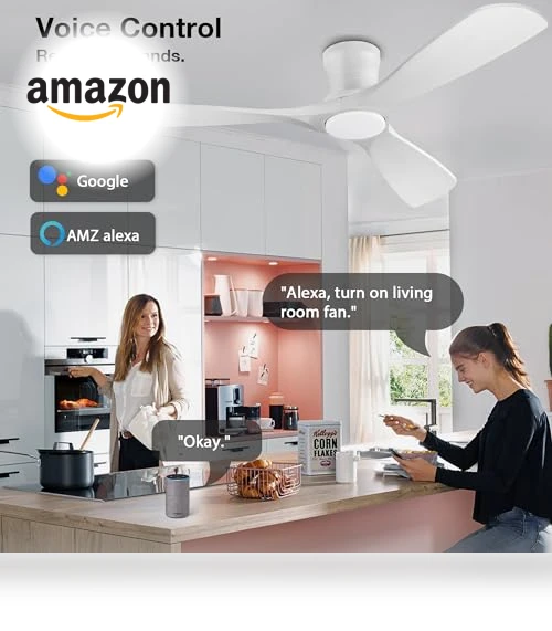 52” Wood Smart Flush Mount Ceiling Fan with Lights and Remote — Ceiling Fan Wall Controls