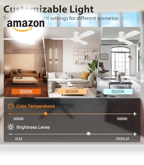 52” Wood Smart Flush Mount Ceiling Fan with Lights and Remote — Ceiling Fan Wall Controls