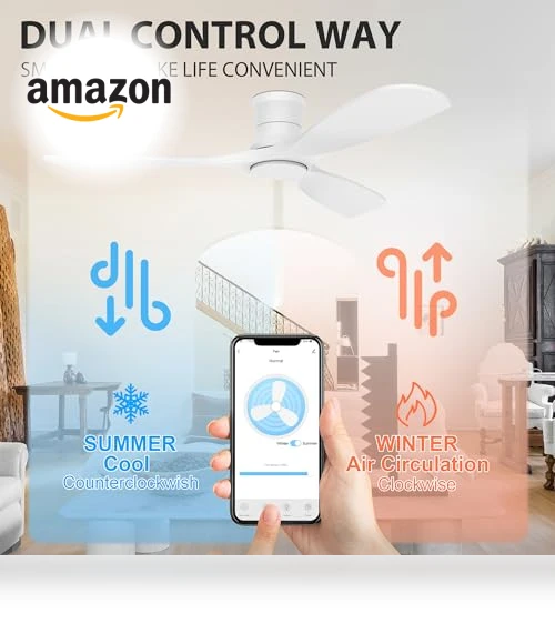52” Wood Smart Flush Mount Ceiling Fan with Lights and Remote — Ceiling Fan Wall Controls