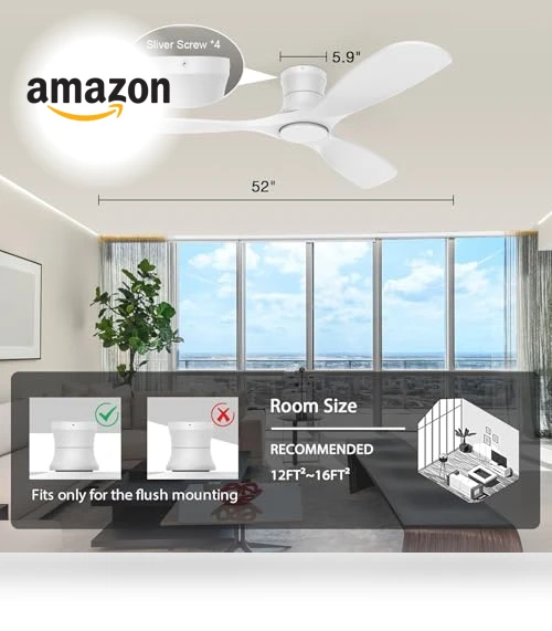 52” Wood Smart Flush Mount Ceiling Fan with Lights and Remote — Ceiling Fan Wall Controls