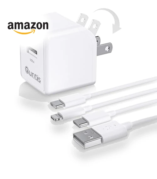 Foldable 15W Dual Port USB Wall Charger with 6FT Cable — Chargers, Quntis