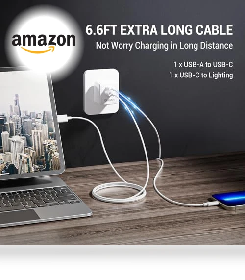 Foldable 15W Dual Port USB Wall Charger with 6FT Cable — Chargers, Quntis