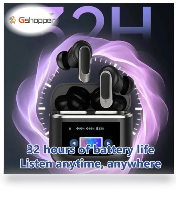 Smart LCD Touchscreen Bluetooth 5.3 Earbuds, Waterproof Wireless Sport Headphones — Bluetooth Headsets