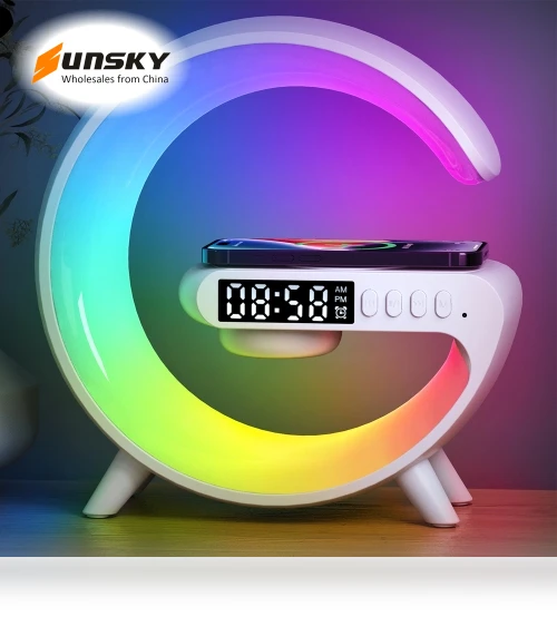 Smart Bluetooth Speaker with Wireless Charger, Alarm Clock, and Wake-up Light — Alarms & Clocks, G69