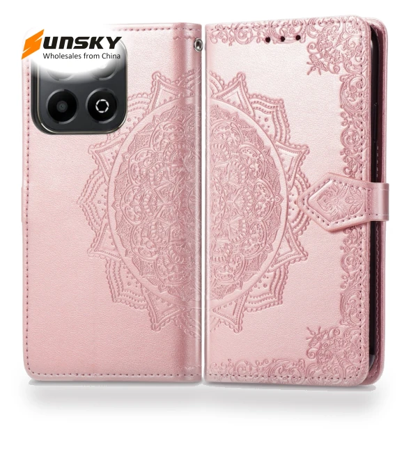 Mandala Flower Embossed Leather Phone Case — Flip Cases, Honor