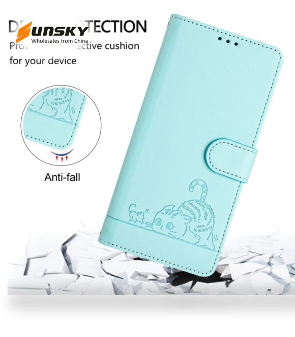 Cat Rat Embossed Pattern RFID Leather Phone Case with Lanyard for Infinix Hot 50i 5G / Smart 9 4G — Protective Cases, Infinix