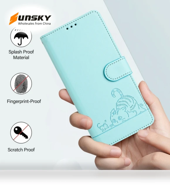 Cat Rat Embossed Pattern RFID Leather Phone Case with Lanyard for Infinix Hot 50i 5G / Smart 9 4G — Protective Cases, Infinix