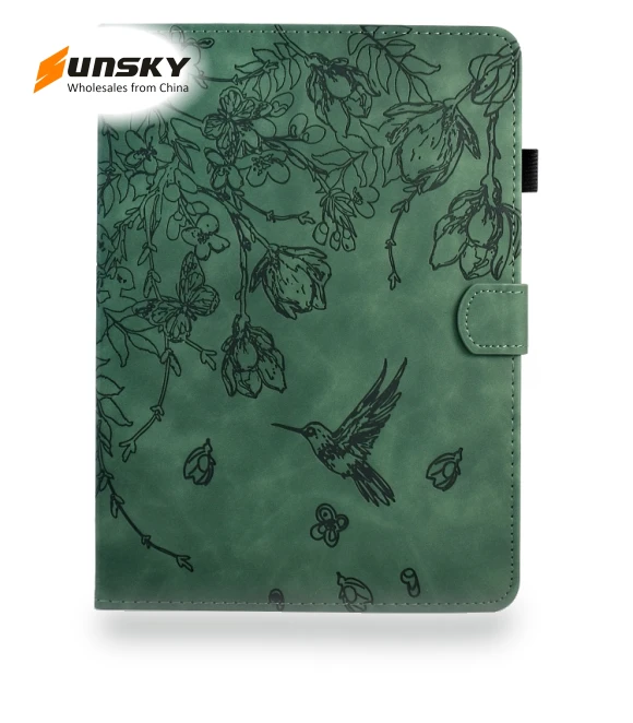 Flowers and Bird Embossed Smart Leather Tablet Case for iPad 10.2 2021 / 10.5 2019 — Keyboard Cases