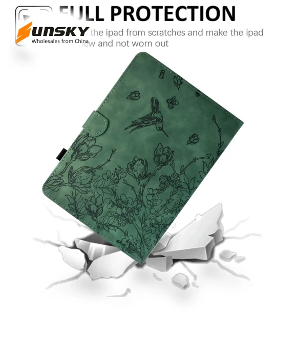 Flowers and Bird Embossed Smart Leather Tablet Case for iPad 10.2 2021 / 10.5 2019 — Keyboard Cases