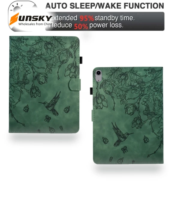 Flowers and Bird Embossed Smart Leather Tablet Case for iPad 10th Gen 10.9 2022 — Protective Cases