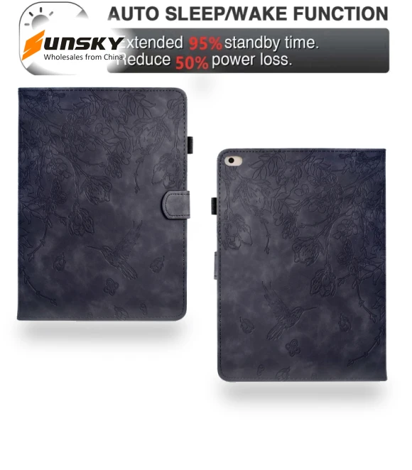 Flowers and Bird Embossed Smart Leather Tablet Case for iPad 9.7 2018/2017 — Keyboard Cases