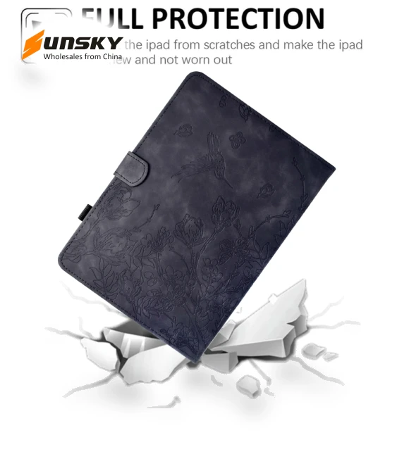 Flowers and Bird Embossed Smart Leather Tablet Case for iPad 9.7 2018/2017 — Keyboard Cases