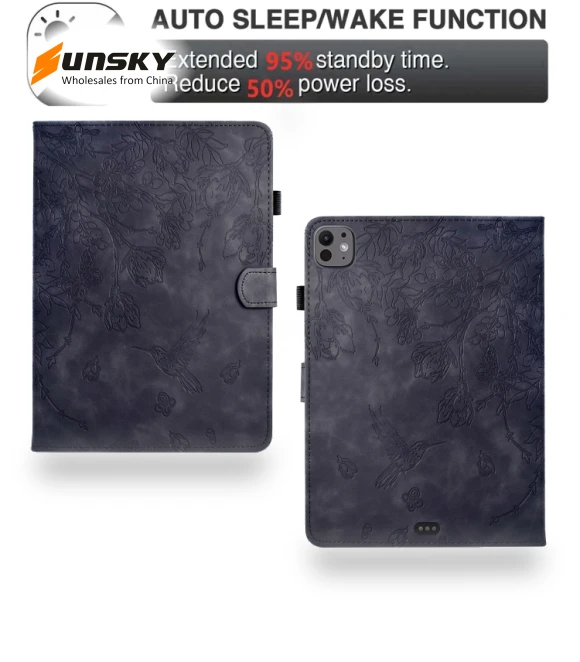 Flowers and Bird Embossed Smart Leather Tablet Case for iPad Air 11 2024 / iPad Pro 11 — Keyboard Cases