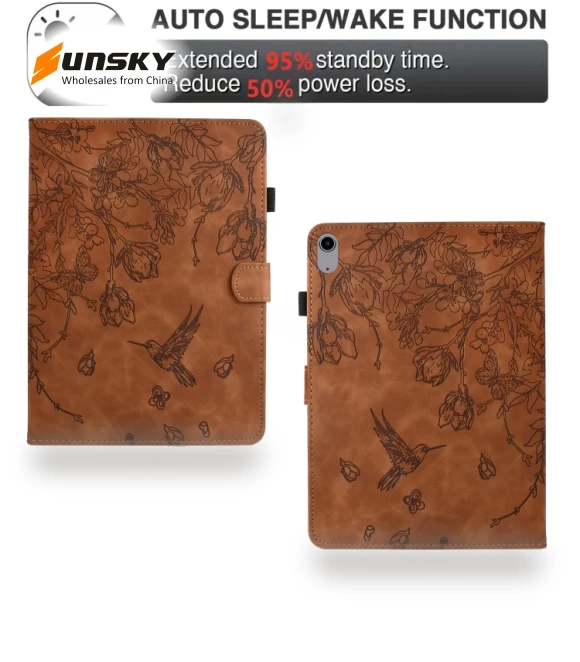 Flowers and Bird Embossed Smart Leather Tablet Case for iPad mini 2024 / mini 6 — Keyboard Cases